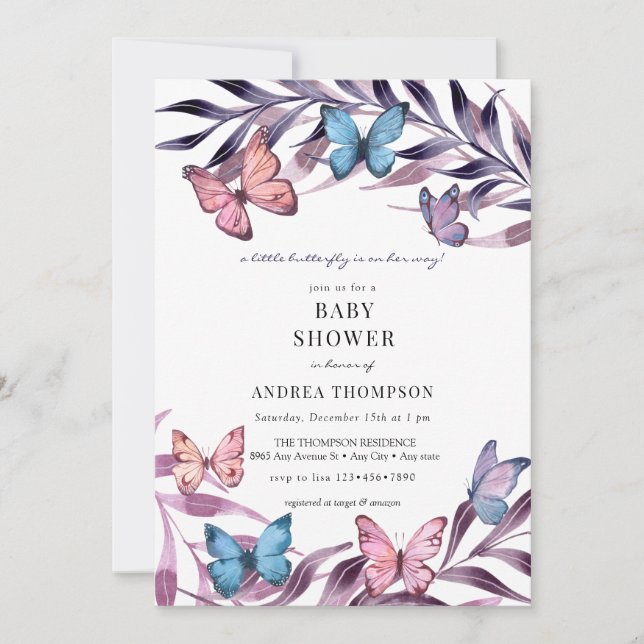 Fjärils Babyshower Inbjudningar (Framsida)