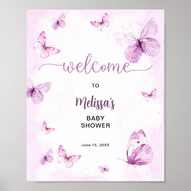 Fjärils Babyshower Välkomst  Poster (Framsidan)