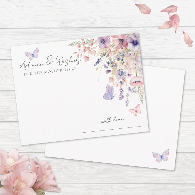 Fjärils Blommig Bebis Shower Råd Tilläggskort (Butterfly Floral Baby Shower Advice Enclosure Card )