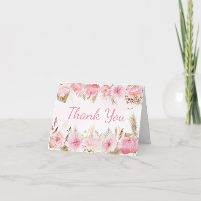 Fjärils Blommig Bebis Shower  Tack Kort (Framsida)