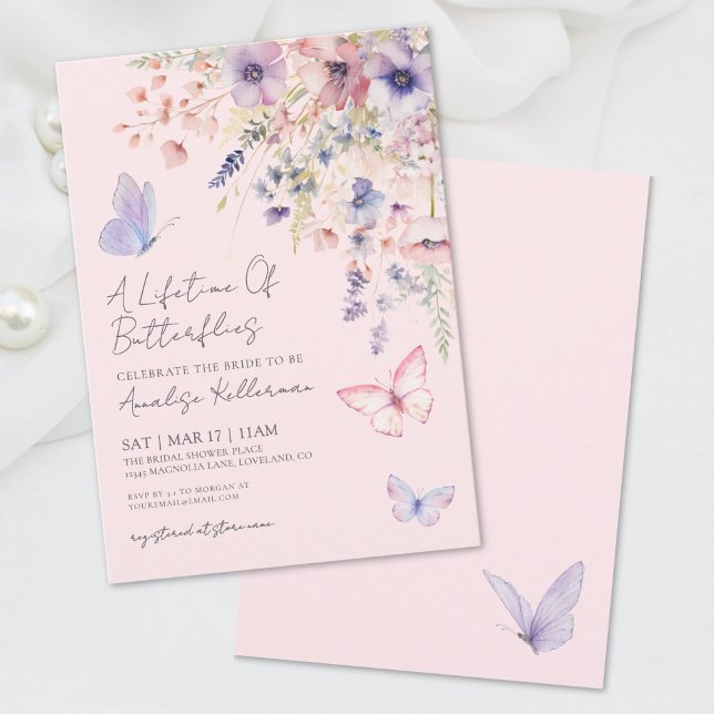 Fjärils Blommiga Bröllopsdusch Inbjudningar (Butterflies Wildflower Bridal Shower Invitation)
