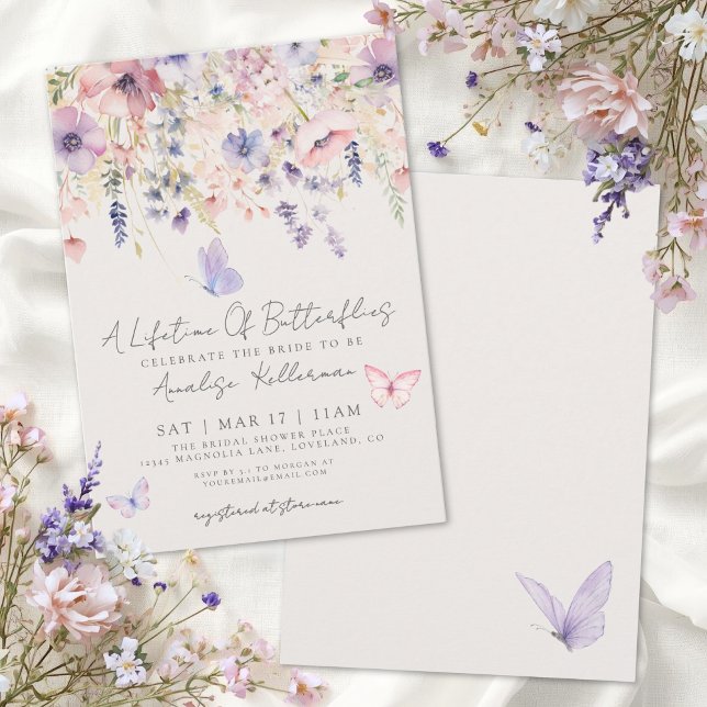 Fjärils Blommiga Bröllopsfest Inbjudningar (Butterfly Floral Bridal Shower Invitation)