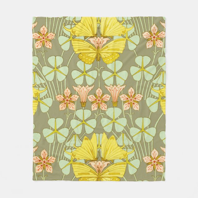 Fjärils blomster botanisk färgrik fleecefilt (Framsidan)