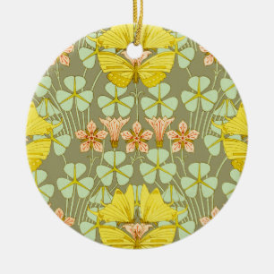 Fjärils blomster botanisk färgrik julgransprydnad keramik