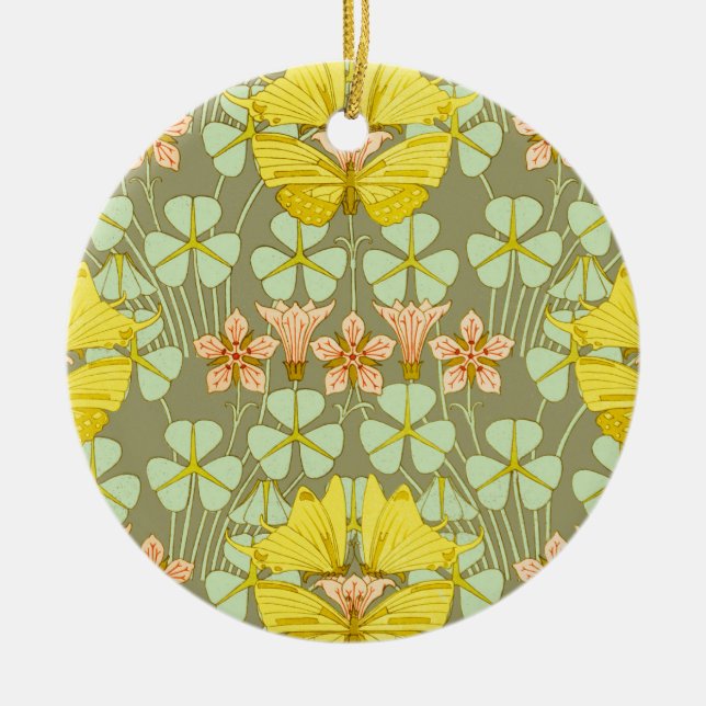 Fjärils blomster botanisk färgrik julgransprydnad keramik (Framsidan)