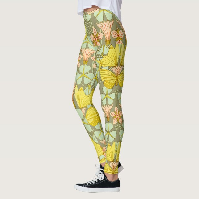 Fjärils blomster botanisk färgrik leggings (Vänster)