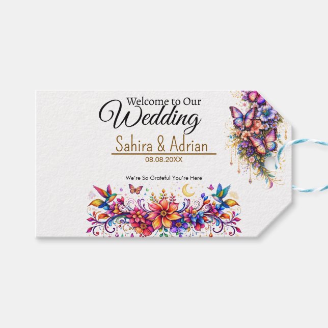 Fjärils blomsterpresentpåse - Anpassning tillgängl Presentetikett (Framsidan (Horisontell))