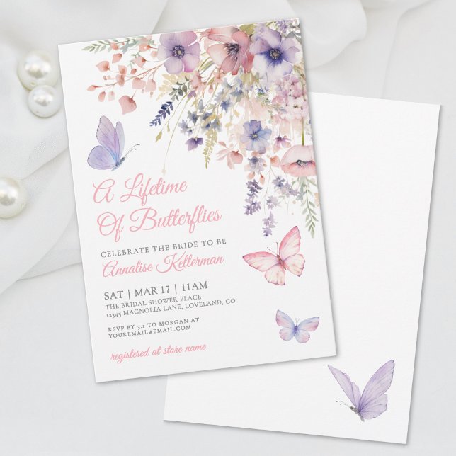 Fjärils Bröllopsdusch med Vilda Blommor Inbjudningar (Butterfly Wildflower Bridal Shower Invitation )
