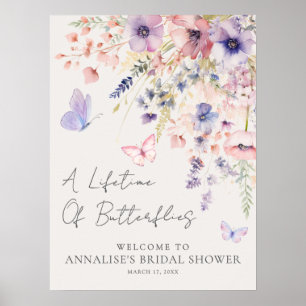 Fjärils- Bröllopsdusch med vilda blommor Poster