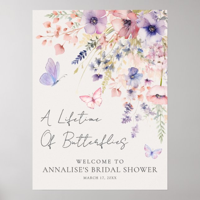 Fjärils- Bröllopsdusch med vilda blommor Poster (Framsidan)