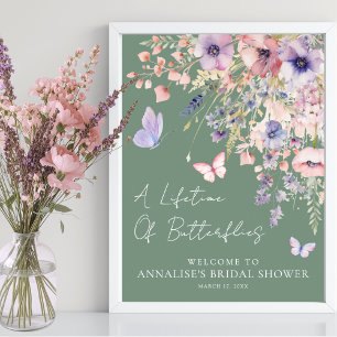 Fjärils- Bröllopsdusch med vilda blommor Poster