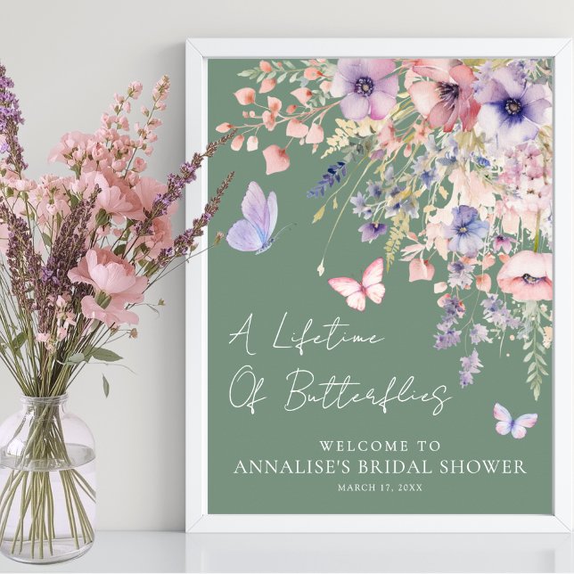Fjärils- Bröllopsdusch med vilda blommor Poster (Butterfly Wildflower Bridal Shower Poster )