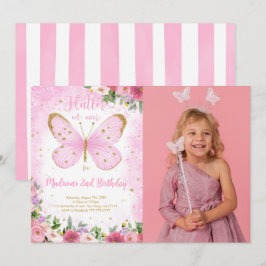 Fjärils födelsedagsfoto inbjudan