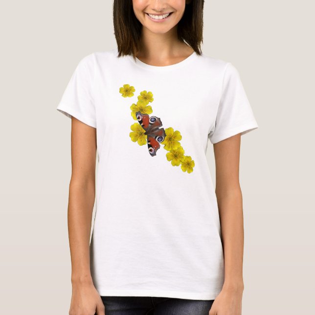 Fjärils- & gula blommorutslagsplats tee shirt (Framsida)
