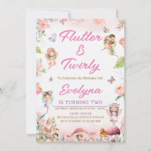 Fjärils och snurrande änglabursdagsinbjudan fest