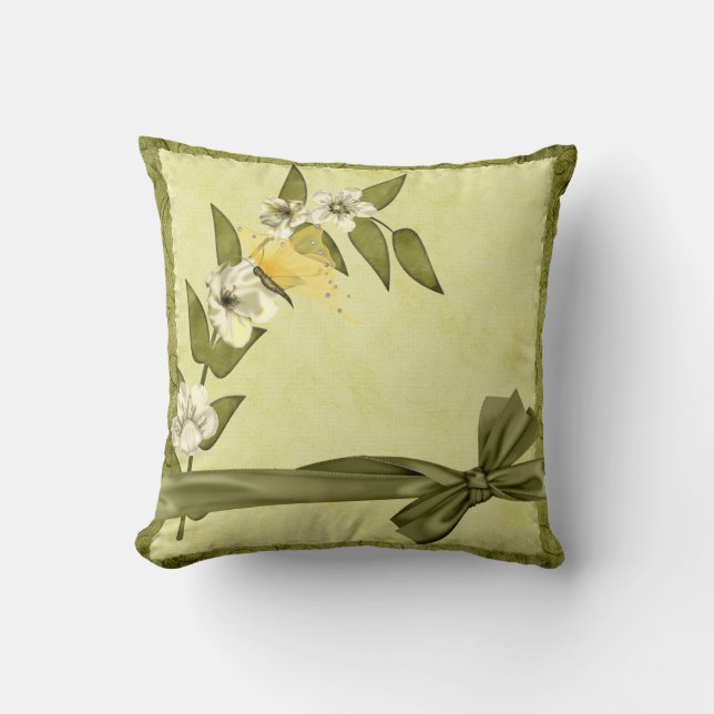 Fjärils- och vitblommor kudde (Framsida)