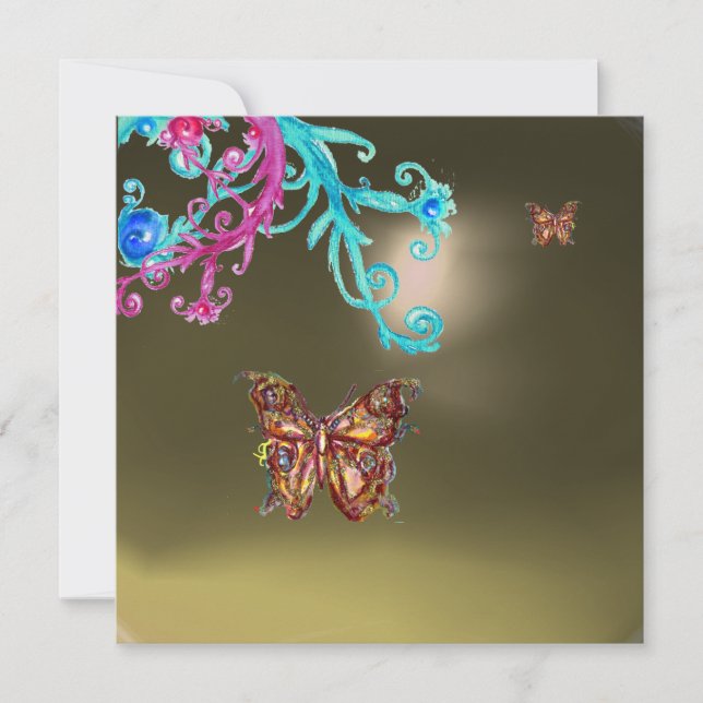 FJÄRILSAGAT, grå blå ljust rosa röd Inbjudningar (Framsida)