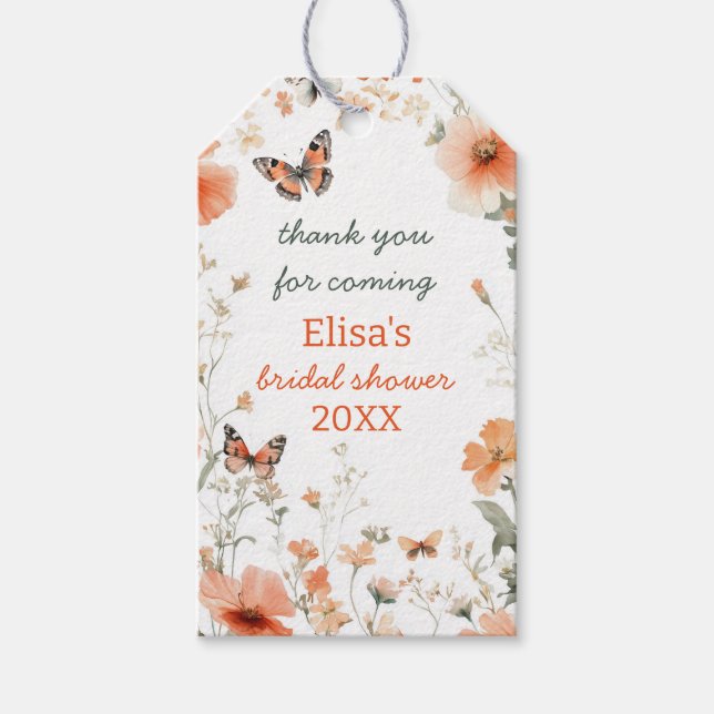 Fjärilsäng akvarell bröllopsdusch ANPASSAD Presentetikett (Framsidan)