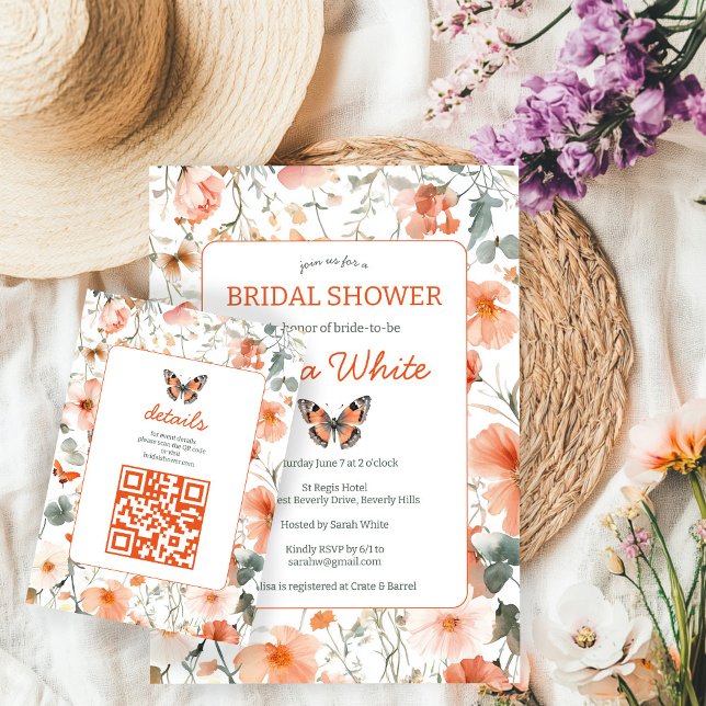 Fjärilsäng Vattenfärg Bröllopsskjuts QR-kod Tilläggskort (Butterfly Meadow Watercolor Bridal Shower CUSTOM Enclosure Card
)