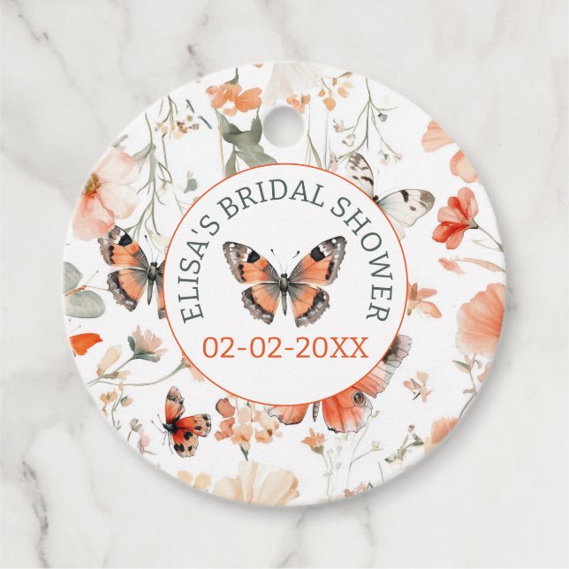 Fjärilsäng vattenfärg BRUDBAD CUSTOM Gåvor Etiketter (Framsida)