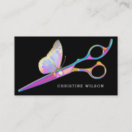 fjärilsax på svarta hårstylist visitkort