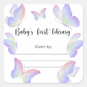 Fjärilsbaby shower bokmärke, böcker för bebis fyrkantigt klistermärke