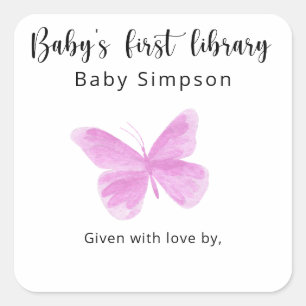 Fjärilsbaby shower bokmärke, böcker för bebisar fyrkantigt klistermärke