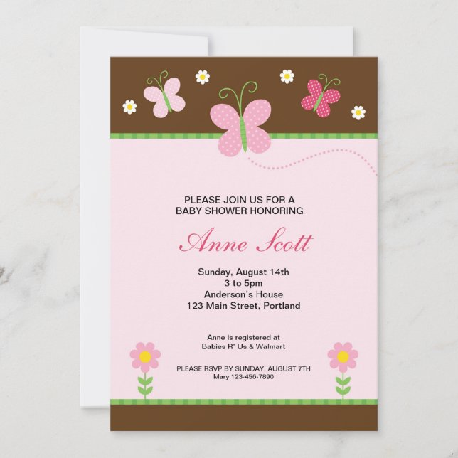 Fjärilsbaby showerinbjudan inbjudningar (Framsida)