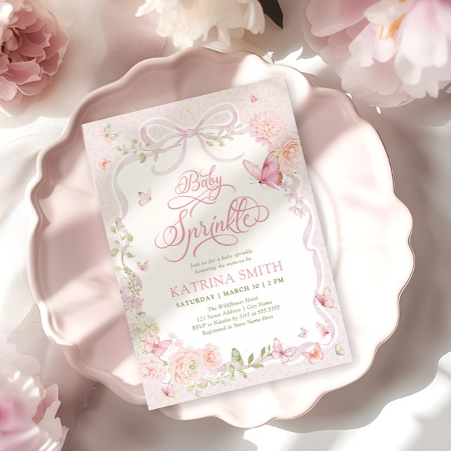 Fjärilsbaby Sprinkle Blommig Flicka Baby Shower Inbjudningar (Skapare uppladdad)