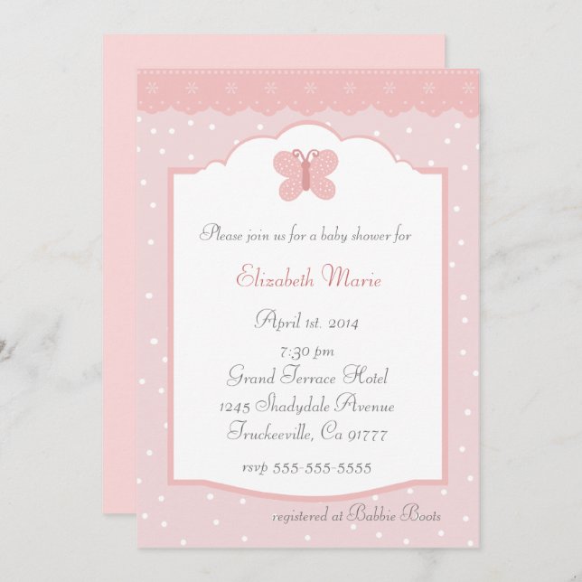 Fjärilsbabykalas Inbjudningar (Fram/baksida)