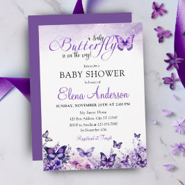 Fjärilsbabyshower Elegant Lila Blommig Inbjudningar