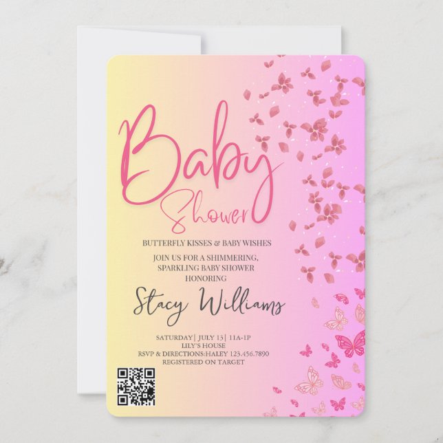 Fjärilsbabyshower Inbjudningar (Framsida)
