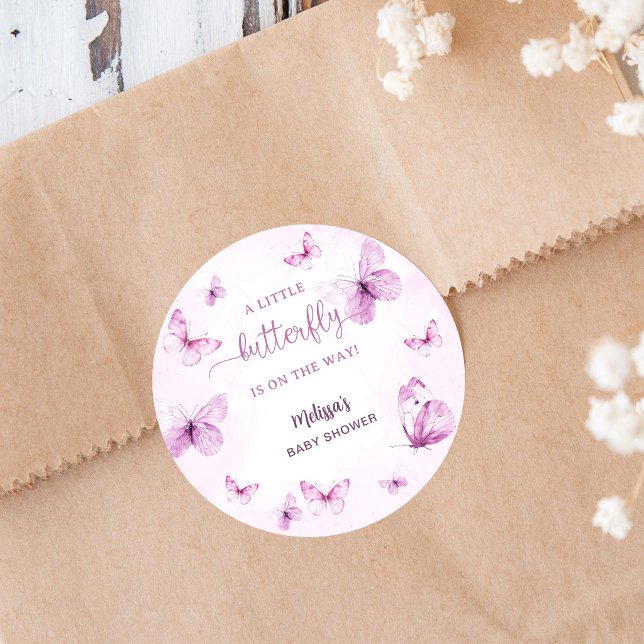 Fjärilsbabyshower Runt Klistermärke (Skapare uppladdad)