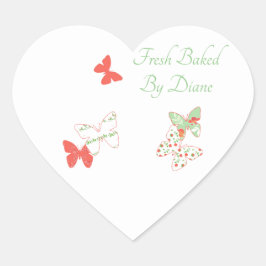 Fjärilsbagerietikett Hjärtformat Klistermärke