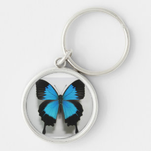 fjärilsblåttkeychain rund silverfärgad nyckelring
