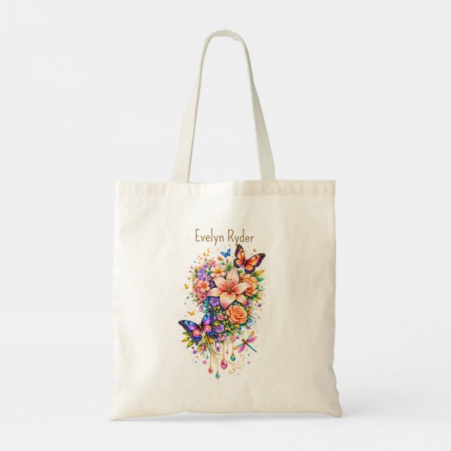 Fjärilsblomma – Elegant guldaccent – (Anpassad) Tygkasse (Baksida)