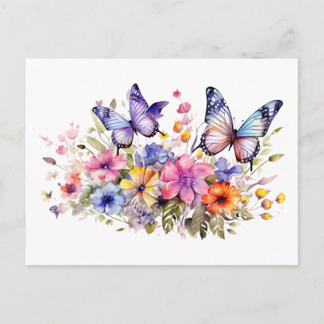 Fjärilsblommönster Vykort (Framsida)