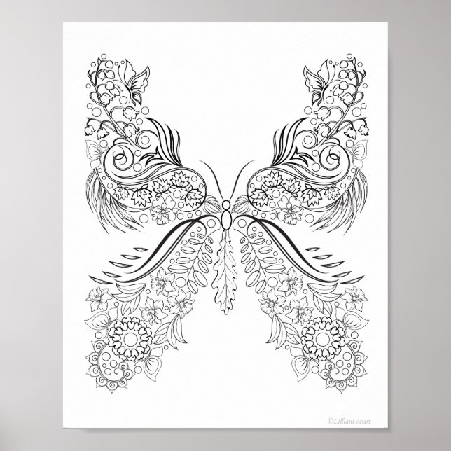 Fjärilsblommor #4 Färgläggningsaffisch Poster (Framsidan)