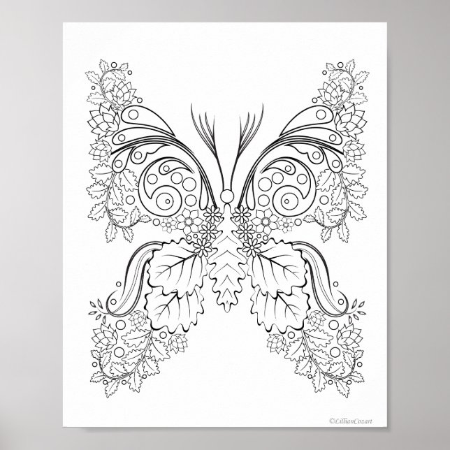 Fjärilsblommor #6 Färgläggningsaffisch Poster (Framsidan)
