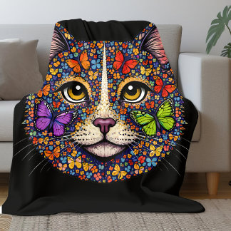 Fjärilsblomning Färg Katt Porträtt Katter Mamma Sv Fleecefilt