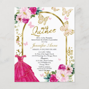 Fjärilsbudget Spanska Quinceanera-inbjudningar