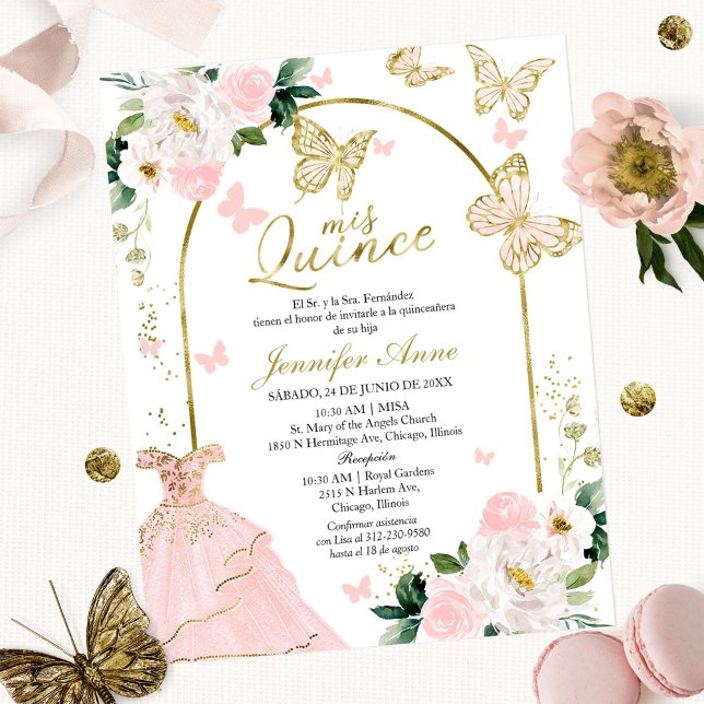 Fjärilsbudget Spanska Quinceanera-inbjudningar (Skapare uppladdad)