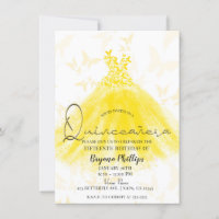 Fjärilsdans gul glittrad klänning Quinceañera