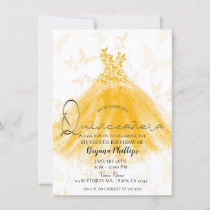 Fjärilsdans Orangekräm Klänning Quinceañera Inbjudningar