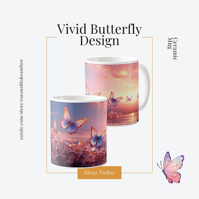 Fjärilsdesignad keramikkopp kaffemugg (Skapare uppladdad)