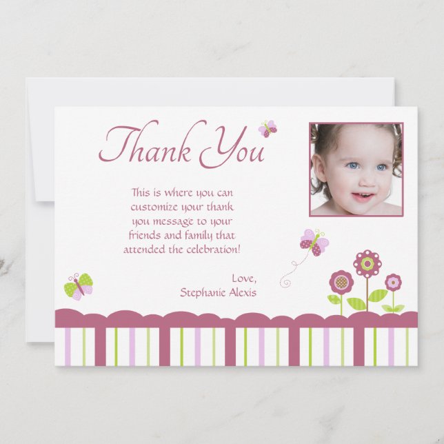 Fjärilsflicka foto tackar dig lägenhetkortet tack kort (Framsida)