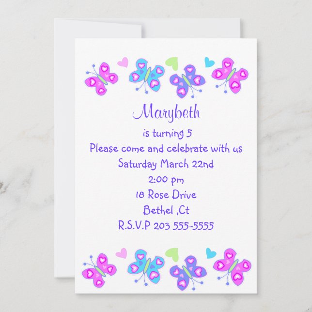 fjärilsfödelsedaginbjudan inbjudningar (Framsida)