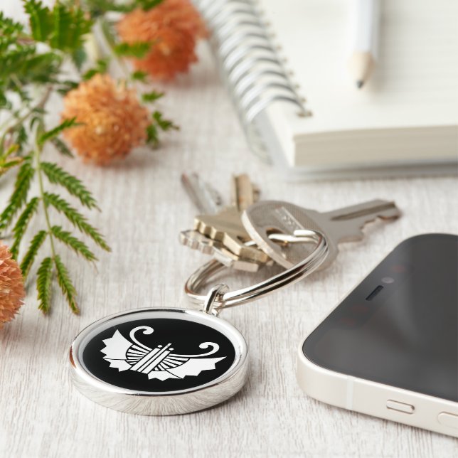 Fjärilsformade fläktar (Kocho) Rund Silverfärgad Nyckelring (Sidan)
