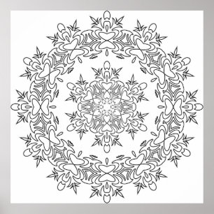 Fjärilshjärta-mandala med flödande utsmyckningar poster