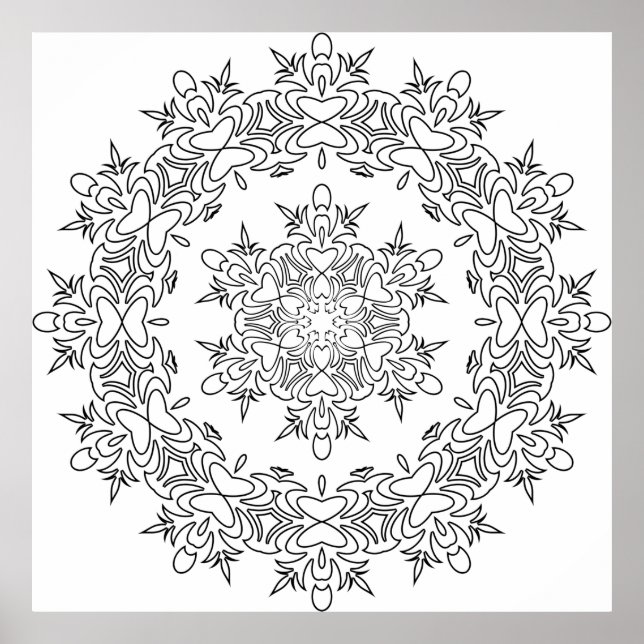 Fjärilshjärta-mandala med flödande utsmyckningar poster (Framsidan)